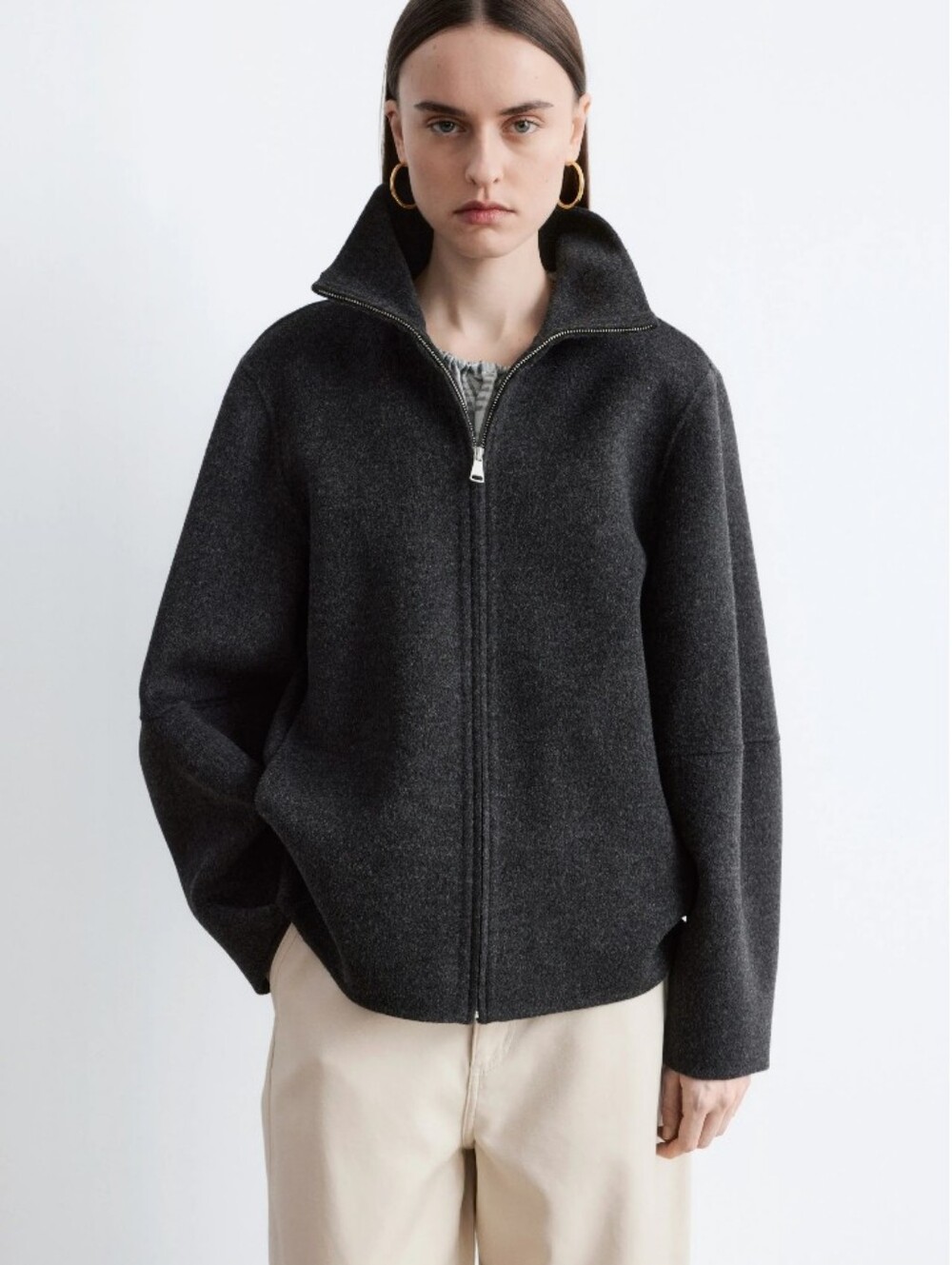 & Other Stories Dark Gray Zip-Front Women's Wool Jacket